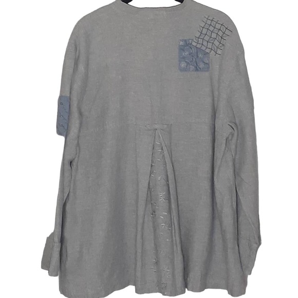 J. Jill 100% Linen Jacket Swing Gray Embroidered Patchwork Size Medium - Picture 4 of 11